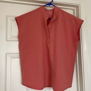 FIGS women's color Coral, Rafaela Mandarin collar scrub top, size small